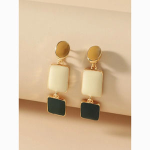 3/$30 Black White Circle Square Drop Earrings